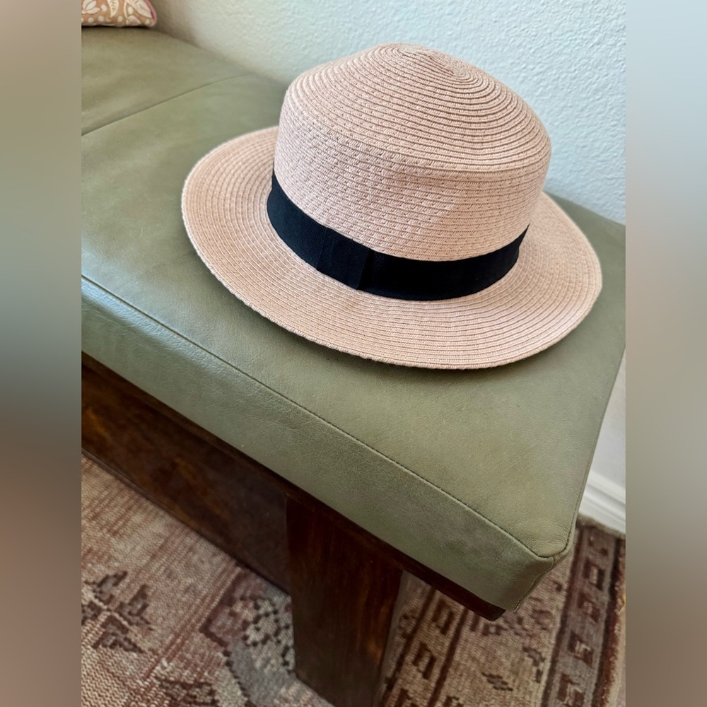 Rumi Straw Boater Hat in Light Pink/Black